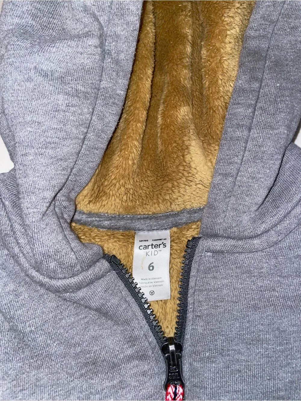 Kids Carters Gray Zip-Up Hoodie with Sherpa Lining. Size 6